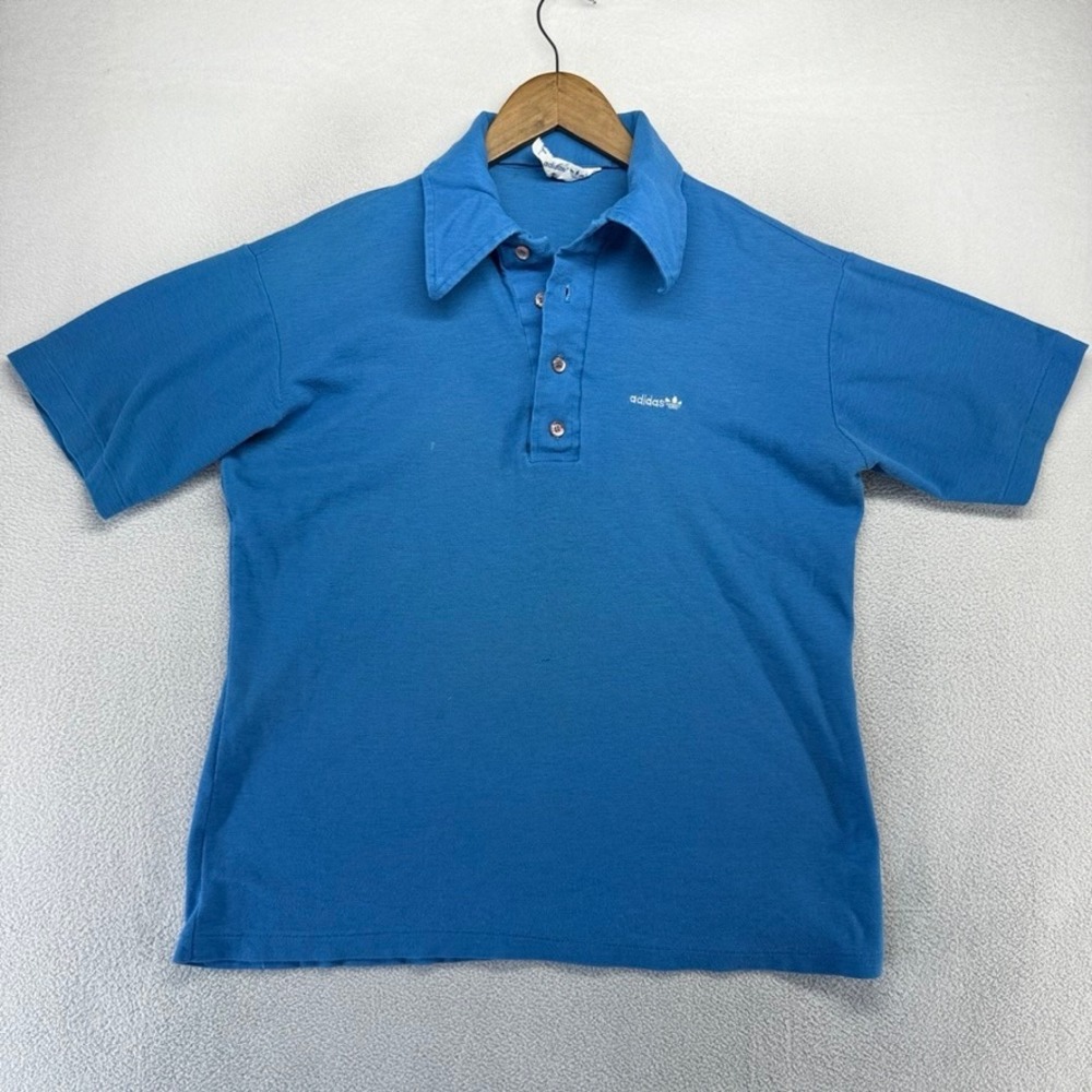 Vintage Adidas Polo Mens Medium / Large Blue Trefoil Logo Tennis Knit 70s 80s